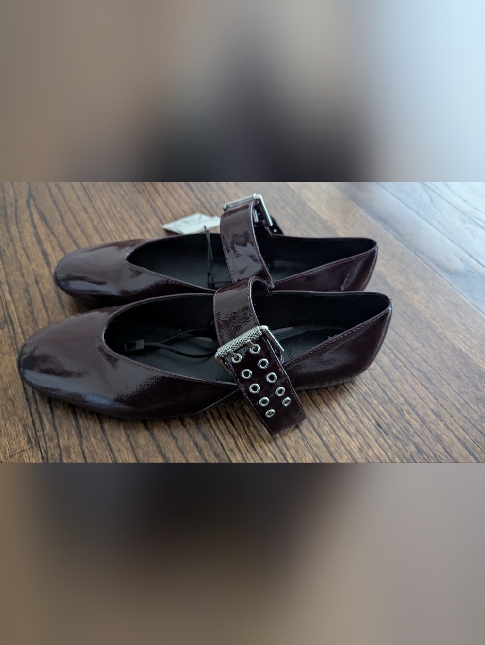 Patent Mary Jane Flats in Deep Burgundy